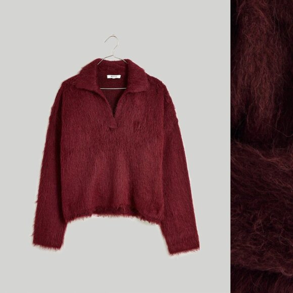 Madewell - Brushed Polo Sweater NM619 | Medium | Heather Currant - Picture 4 of 10